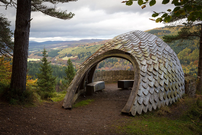 Craigvinean pine cone shelter, Perthshire - by PKCT