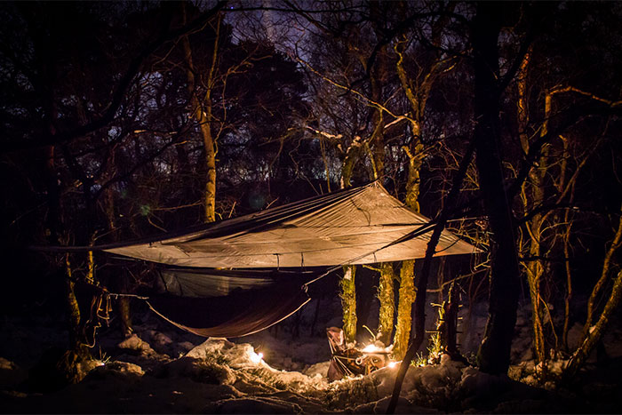 Mark Skiba hammock-camping in winter in the Peak District