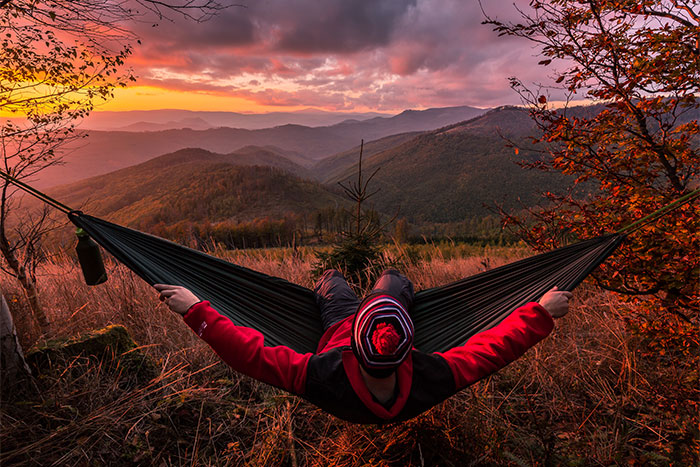 Peter Ferencik takes in an epic vista from his Camping Hammock in Slovakia
