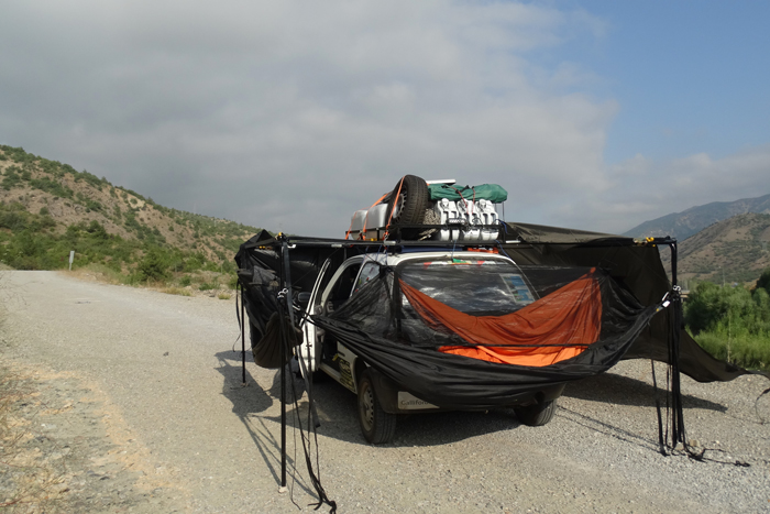 DD Hammocks rigged to a car in Mongol Rally 2015: by Richard Matthews