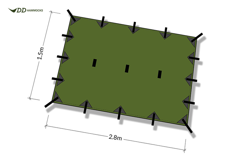 DD Superlight Tarp S diagram showing attachment points and size