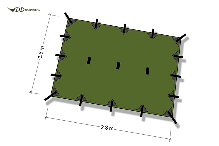 Diagram showing DD Tarp S attachment points and size